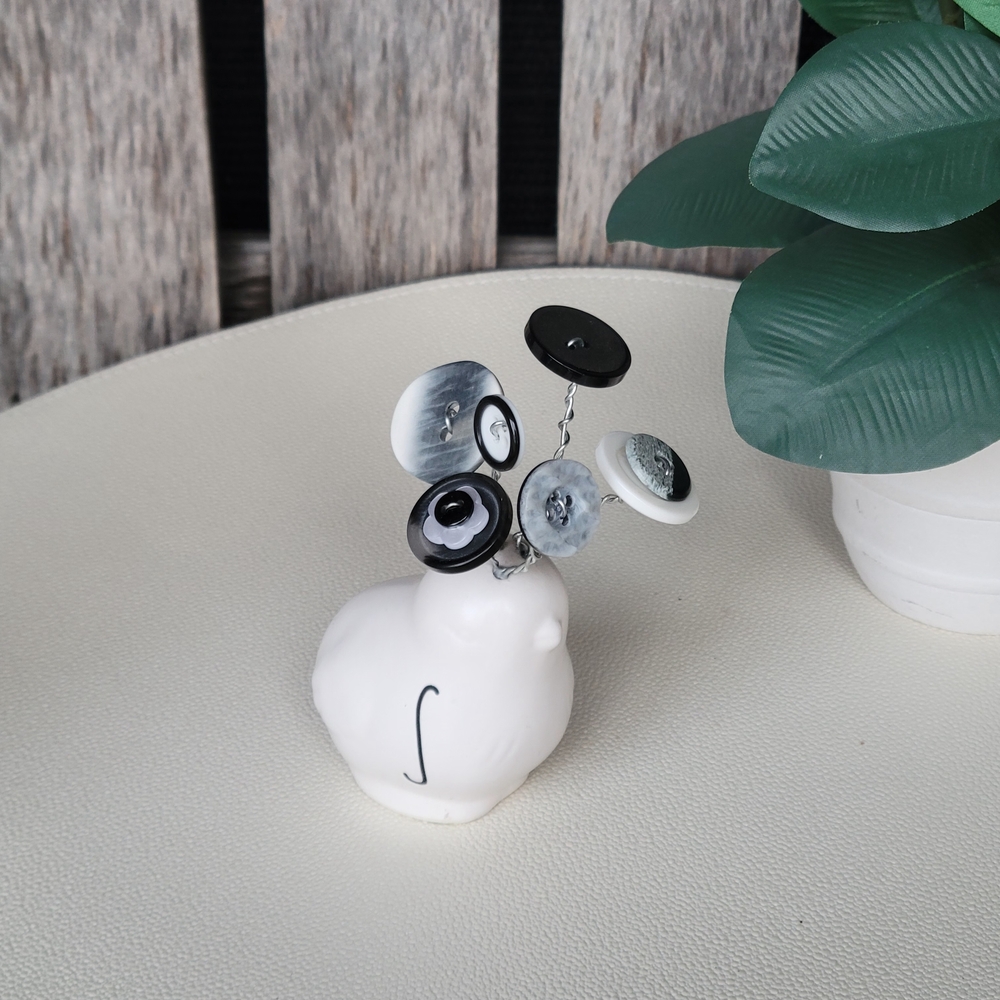 White Ceramic Rae Dunn Bird with Button Flower Accents - Picture 7 of 11